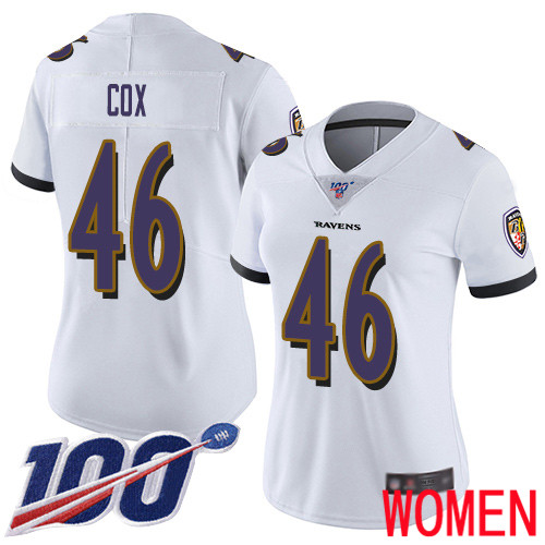 Baltimore Ravens Limited White Women Morgan Cox Road Jersey NFL Football 46 100th Season Vapor Untouchable